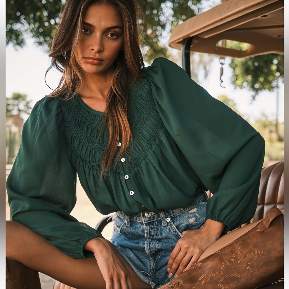 ShopEvelynne Forest Green Blouse